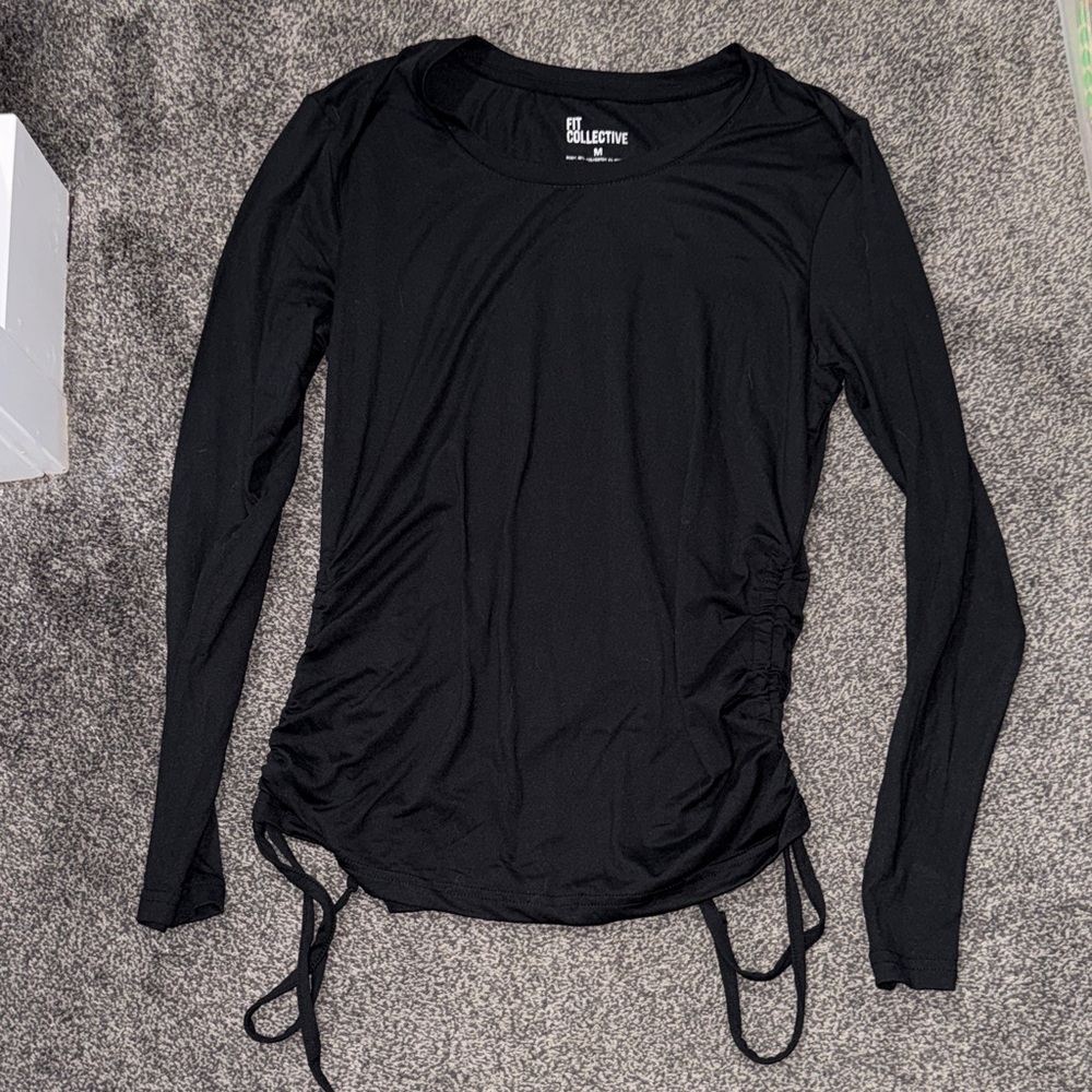 Fit Collective Black Long Sleeve Ruched Side Athletic Top Women’s Medium NWOT